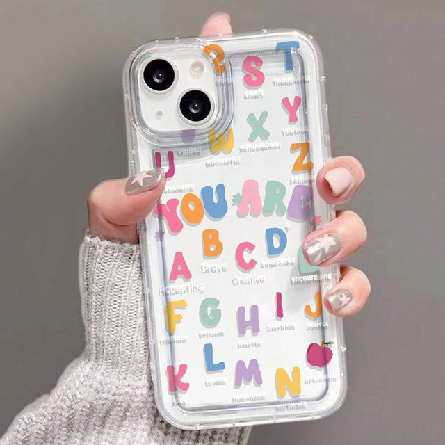 Transparente Handyhülle mit buntem Buchstabenmuster und positiven Zitaten für iPhone 17 16 15 14 13 12 11 Pro Max, sturzfeste Hülle für Damen, Multicolour - Bild 1