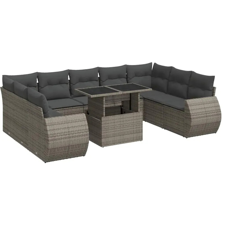 vidaXL 10-teilige Garten-Sofagarnitur aus Poly Rattan mit Kissen in Grau - Bild 2