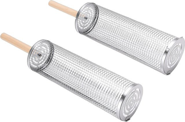 Musysh Rollkorb für Grill aus 304 Edelstahl in Silber als rollbares BBQ-Netz für Gemüse und Outdoor-Cooking - Bild 1