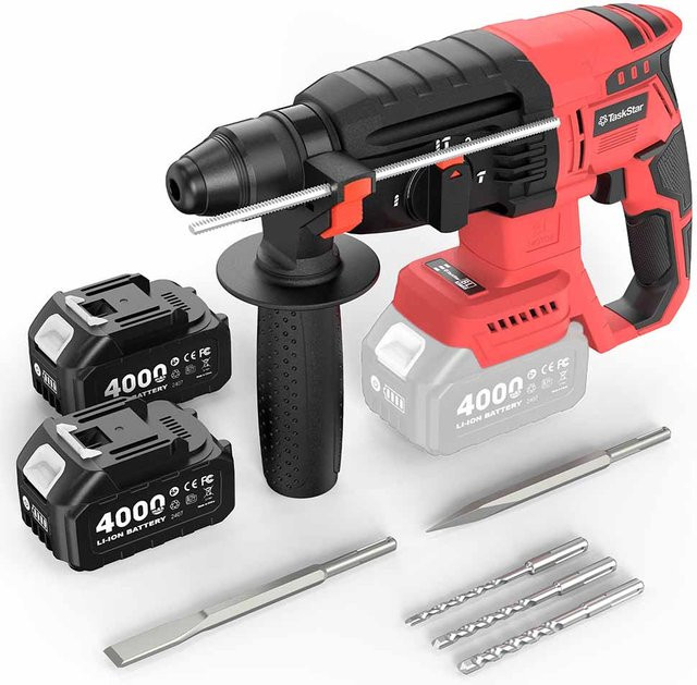Taskstar Elektrischer Bohrhammer Rot, bürstenloser kabelloser Multifunktions-Schlagbohrer kompatibel mit Makita 18V Akku-Systemen - Bild 1