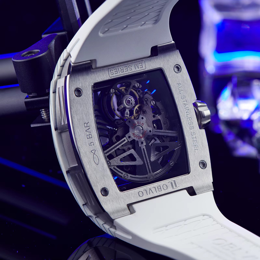OBLVLO Armbanduhr Automatik, Carbon Fiber, Edelstahl, Kautschuk, Schwarz, Herren - Bild 5