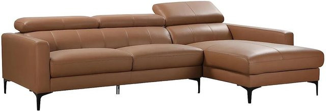 Vente-unique Ledersofa Florence L-Form in Camel ohne Schlafmöglichkeit, Breite: 253 cm - Bild 1