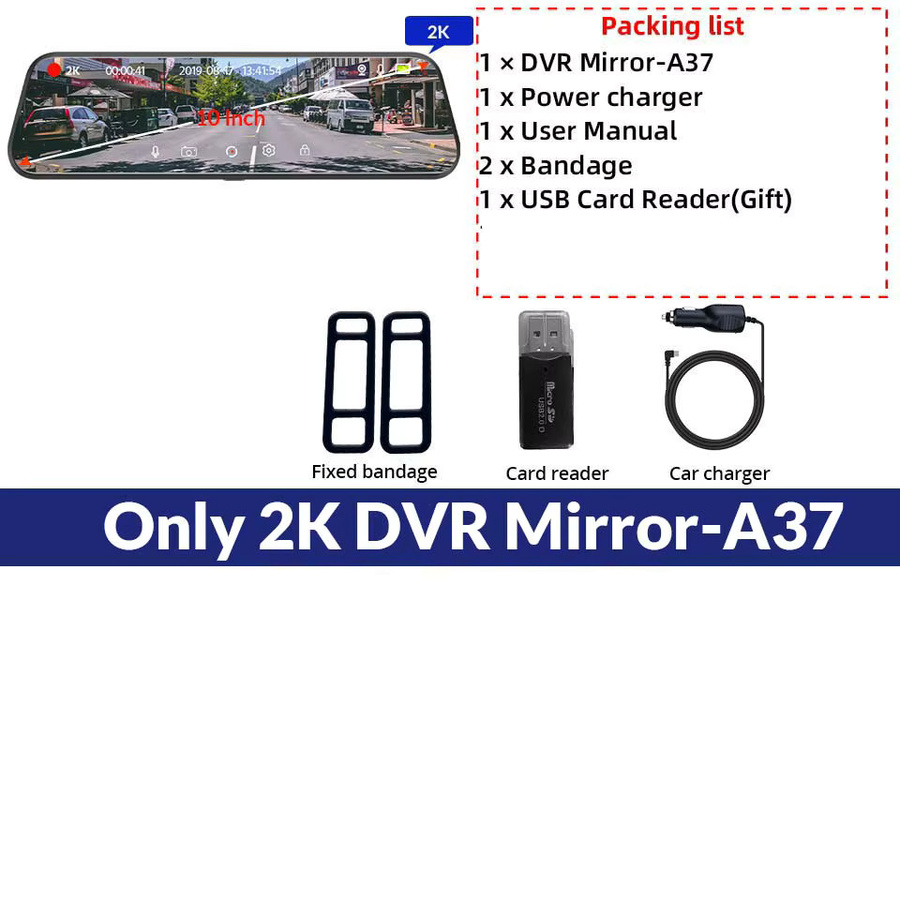 E-ACE 2K Auto Dashcam mit WIFI und GPS, Spiegel-Dashcam mit 1080P Videoaufnahme, Nachtsicht und 24H Parkmodus, Schwarz - Bild 7