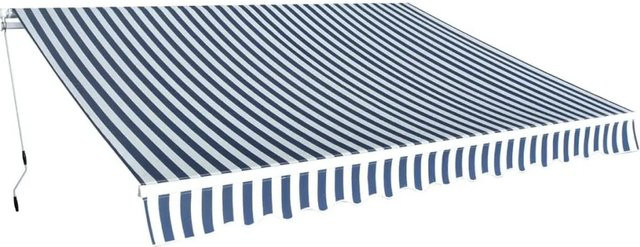 vidaXL Gelenkarmmarkise aus Aluminium und Polyester in Blau-Weiß mit Handkurbel, Breite: 350 cm, Tiefe: 250 cm - Bild 1