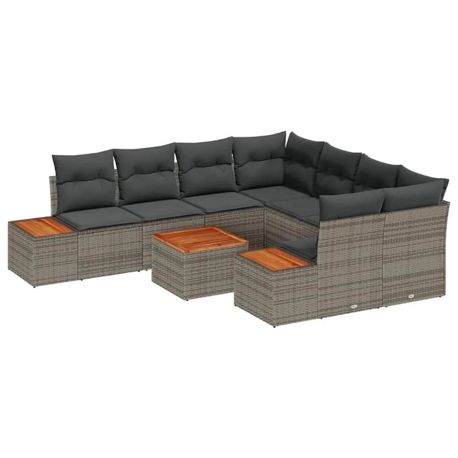 vidaXL Garten-Sofa-Set aus Polyrattan in Grau mit 9 Teilen, Eckelement, Couchtisch und Kissen für Terrasse und Garten - Bild 2