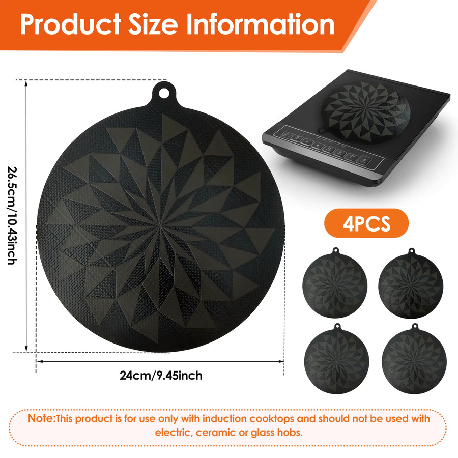 Willstar 4er-Set Thermochrome Silikon Kochfeldmatten für Induktion, Schwarz, Durchmesser: 24 cm - Bild 6