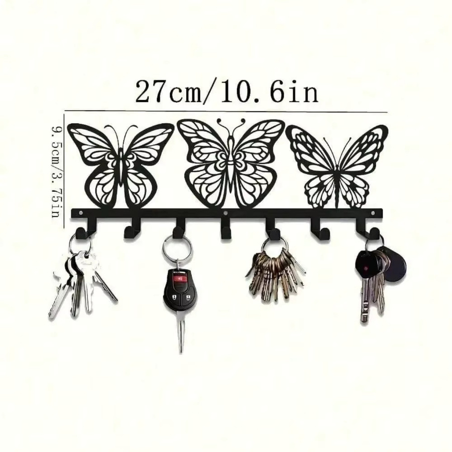 CIFBUY Metall-Wandkunst-Dekoration in Schwarz mit 7 Haken als Schmetterlings-Schlüsselhalter aus Aluminium für den Eingangsbereich - Bild 4