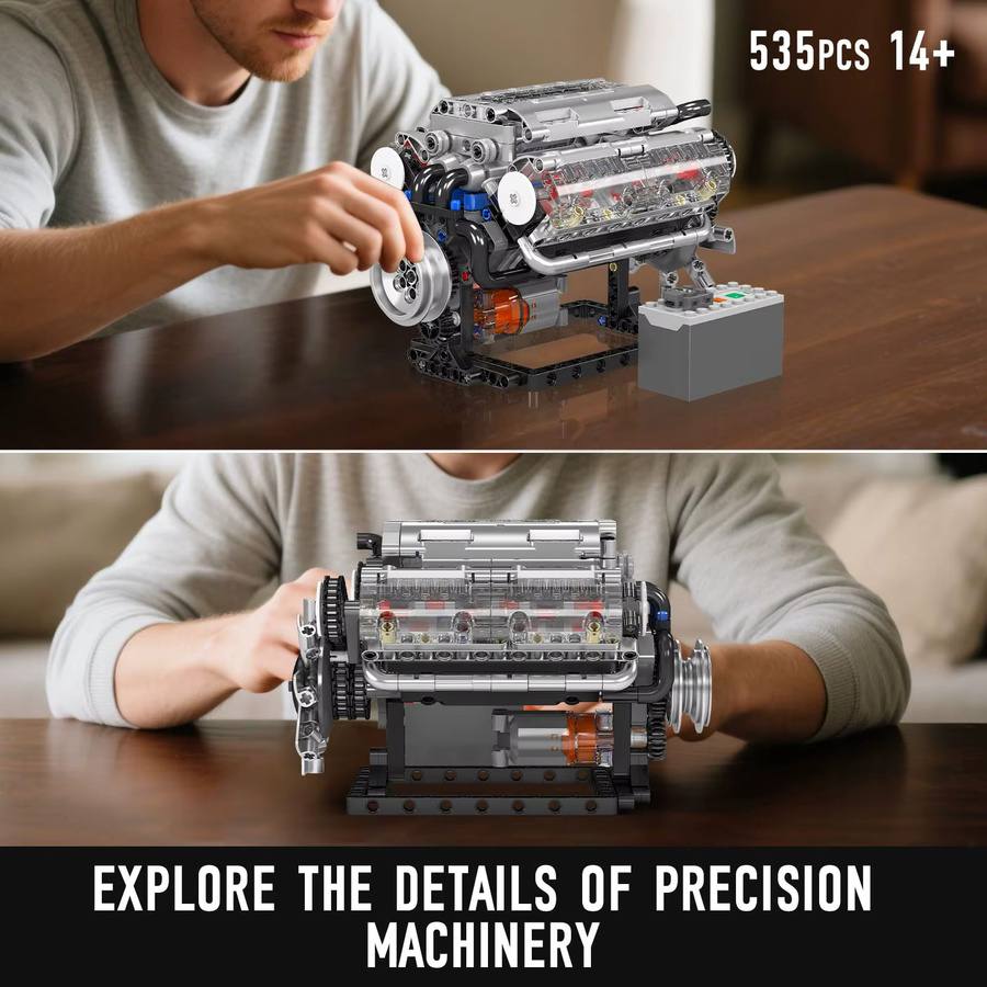 Mould King 10088 V8 Motor Modellbau Kit mit 535 Teilen, Multicolour STEM Spielzeug für Kinder und Erwachsene ab 14 Jahren - Bild 6
