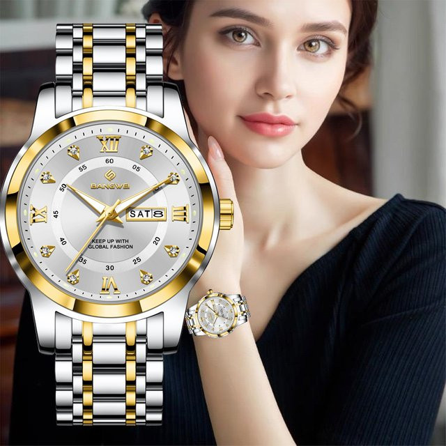 BANGWEI Armbanduhr, Chronograph, Edelstahl, Diamant, Damen - Bild 1