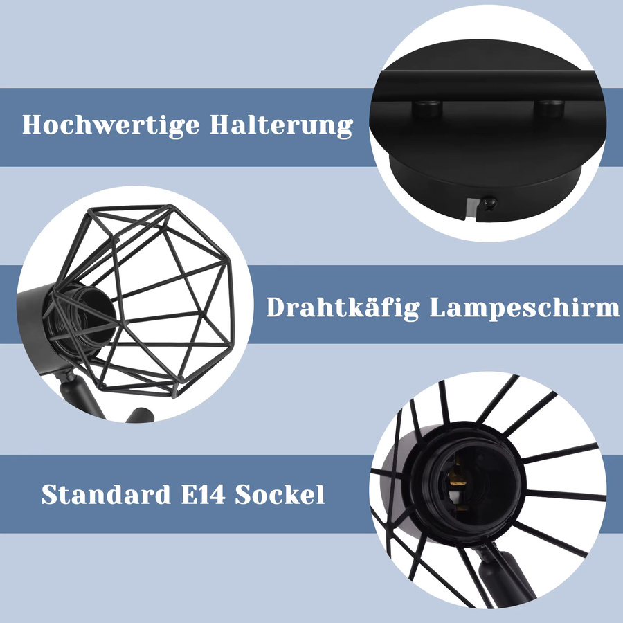 Nettlife 2-flammige Deckenlampe im Industrie-Design, Schwarz, E14, verstellbar und schwenkbar aus Metall - Bild 6