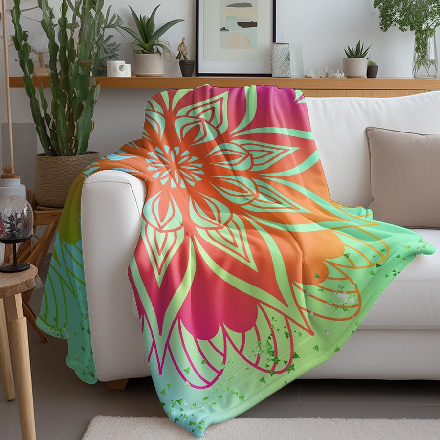 Bunte Mandala Fleecedecke von JMG Household Supplies in Multicolour, weiche Überwurfdecke aus Plüsch, B/B: 70 x 100 cm - Bild 2