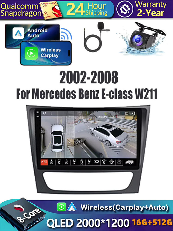 RSNAVI Android 16 Autoradio mit 2K Bildschirm und Carplay für Mercedes Benz E-Klasse W211 2002 - 2008, 2DIN Multimedia-Player Stereo, Schwarz - Bild 4
