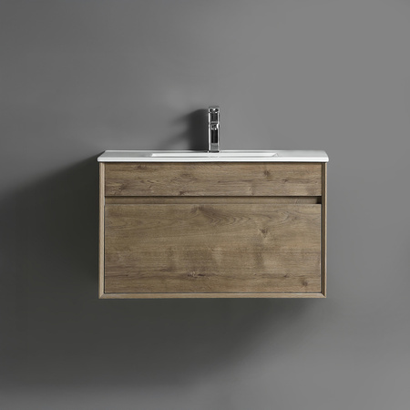 Moderner hängender Waschtischunterschrank mit Waschbecken von HudsonReed in Braun mit Soft-Close-Türen und Schubladen