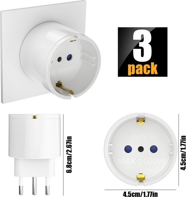 HITRENDS 3er Set EU zu IT Italien Reisestecker-Adapter in Weiß für 250 V Universal-Stecker-Konverter und AC-Ladegeräte - Bild 1