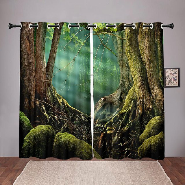 Verdunkelungsvorhänge mit Natur- und Blattmuster, 2er-Set, Grün, B: 50 cm, H: 130 cm - Bild 1