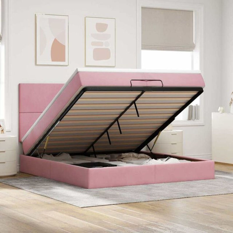 Vidaxl Polsterbett Ottoman mit Matratze und LED in Rosa aus Samt, B/T/H: 200 x 203 x 128 cm - Bild 1