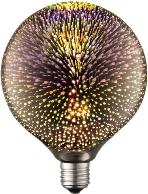 Lucande LED Globe E27 Lampe 4W in Glas und Alu mit Feuerwerk-Optik, Silber/Alu-grau - Bild 1