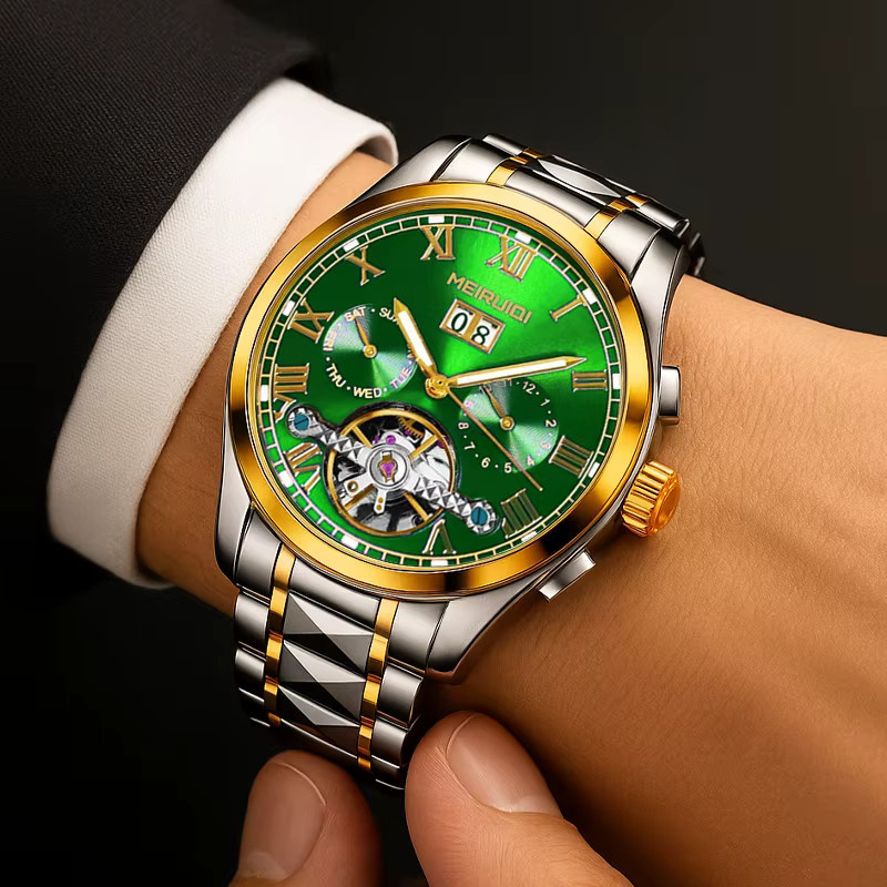 MEIRUIQI Armbanduhr, mechanisch, Gold, Grün, Herren - Bild 5