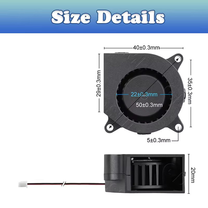 Gdstime 4020 Dual-Ball-Radialventilator 3D-Drucker-Gebläse, Schwarz, B/T/H: 40 x 40 x 20 mm - Bild 5