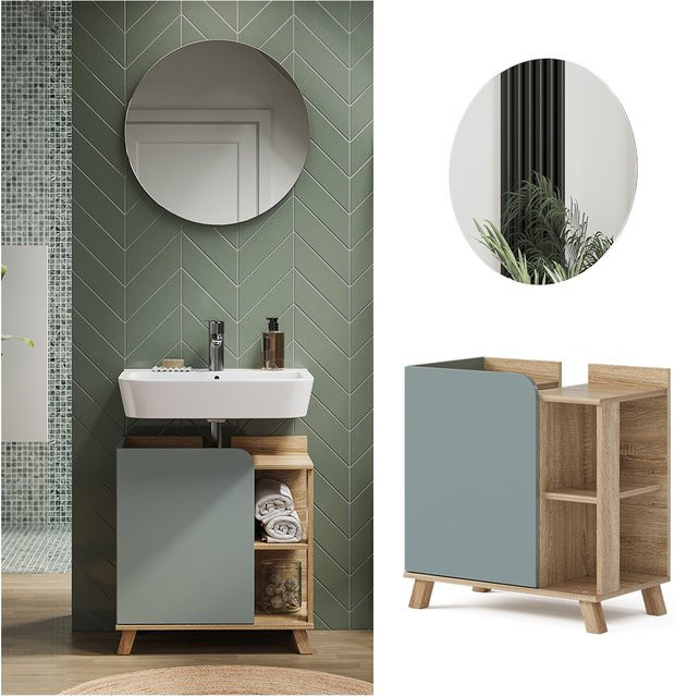 Vicco Badmöbel-Set Karen modern in Sonoma und Blau-Grau, 2 Teile - Bild 1