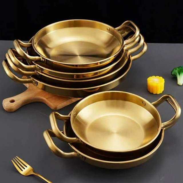 Edelstahl Paella Pfanne in Gold für Meeresfrüchte und Reis - Bild 1