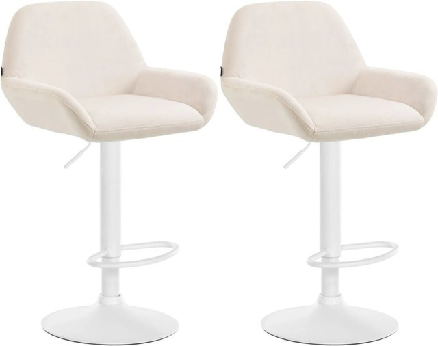 DELUKE Barhocker 2er Set DUBLIN Tresenhocker aus Samt in Creme Weiß mit Lehne und 360 Grad Drehsitz - Bild 1