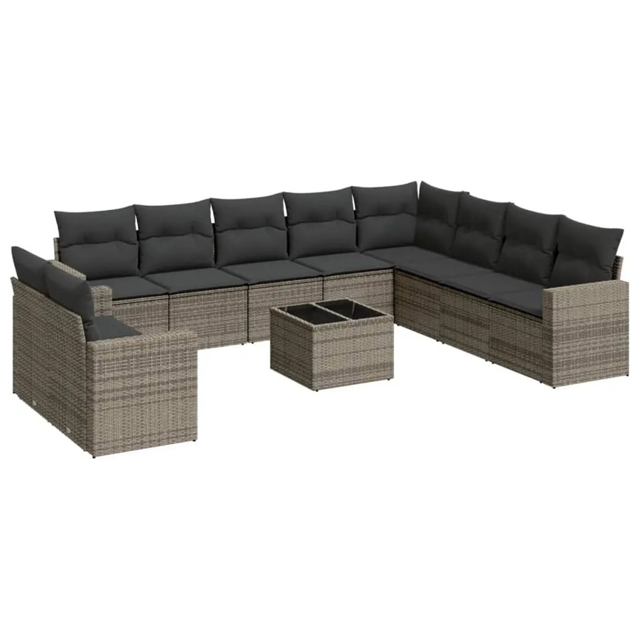 vidaXL 11-tlg. Garten-Sofagarnitur in L-Form aus Polyrattan mit Kissen in Grau - Bild 2