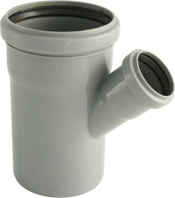 Marley HT-Abflussrohrsystem Einfach-Abzweig 67 Grad DN 110/50 Grau - Bild 1