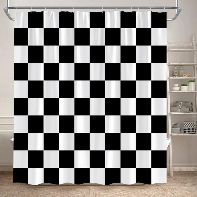 Baifenbai Home Furnishing Duschvorhang mit schwarz-weiß gestreiftem geometrischem Muster aus Polyester, B/H: 180 x 210 cm - Bild 1