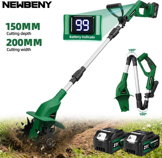 NEWBENY Elektrische Bodenfräse als Akku-Kultivator für Makita 21V Akkus, Grün - Bild 1