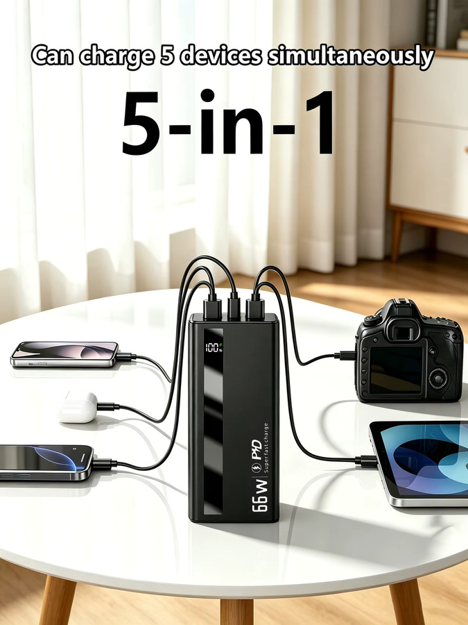 InTessry Hochleistungs-Powerbank mit 60000mAh und 66W Schnellladeleistung, PD3.0 22,5W, Display und 4 Ausgänge, Farbe: Weiß - Bild 9