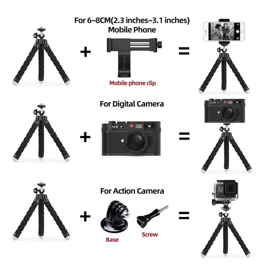 EXSKOF Mini Flexibles Oktopus-Stativ in Schwarz mit 360 Grad Drehkugelkopf und 1/4 Zoll Schraube für GoPro, Webcam und Smartphone - Bild 3