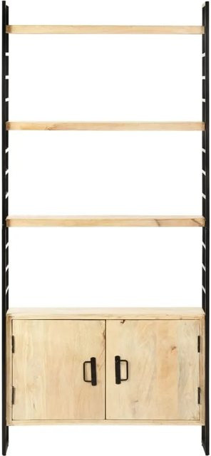 vidaXL Bücherregal aus Mango Massivholz und Metall im Industrial Design, 4 Ebenen, Braun/Gold, B: 80 cm, T: 30 cm, H: 180 cm - Bild 1