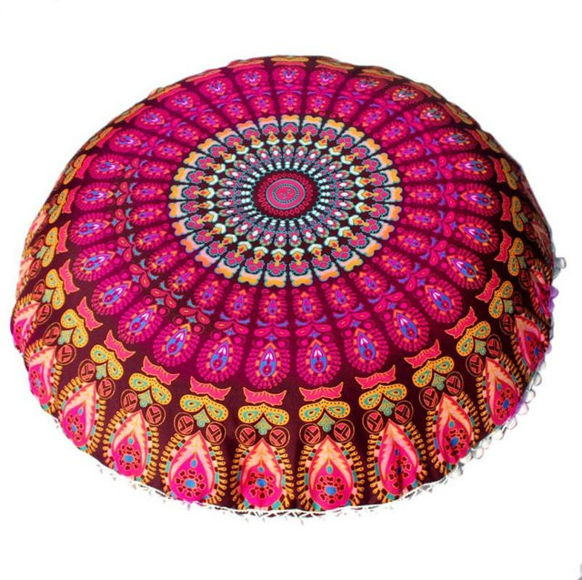 Runder Kissenbezug mit Mandala-Muster im Boho-Design, Farbe Pink, Durchmesser: 43 cm - Bild 1