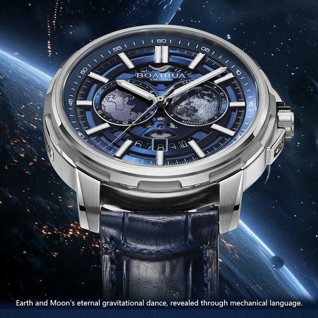 BORIAGE Armbanduhr Automatik, Edelstahl, Leder, Schwarz, Herren - Bild 1