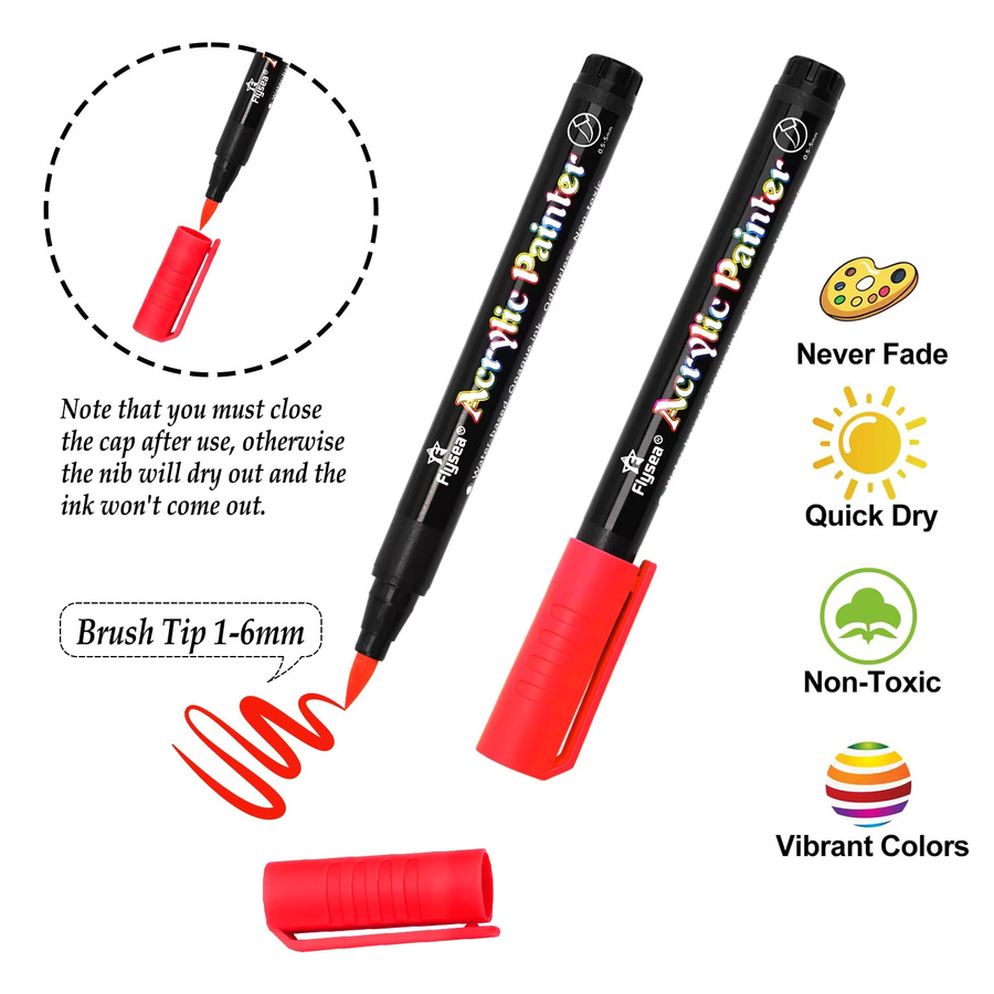 Kolorowys Acryl-Farbmarker Set mit Pinselspitze für Textilien, Leinwand, Glas und Holz, Multicolour - Bild 5