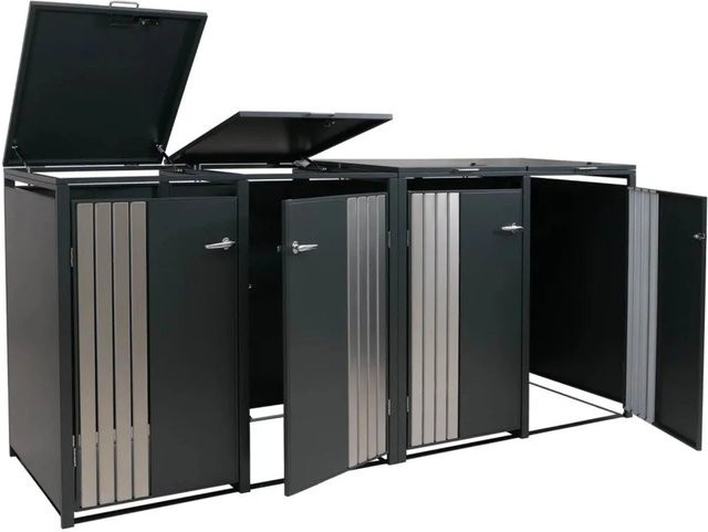 MCW 4er-Mülltonnenverkleidung MCW-O67 Mülltonnenbox mit Deckel aus Edelstahl in Anthrazit B/T/H: 122 x 84 x 264 cm - Bild 1
