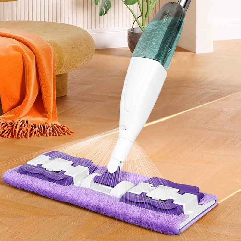 Untior Flacher Bodenwischer mit Teleskopstiel und Mikrofaser-Sprühtuch-Clip, 360 Grad rotierender Mopp für Holzböden und Keramikfliesen - Bild 2