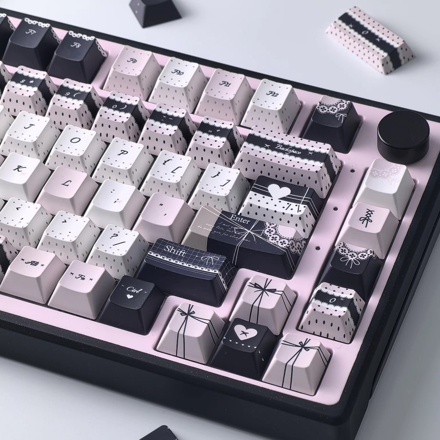 MAIMOOO Lolita-Stil Tastenkappen aus PBT im Moa Cherry Design für AZERTY Alice Layout in Blau, Rosa und Schwarz - Bild 3