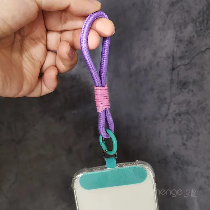Abnehmbares Handy-Schlaufen-Set mit Umhänge- und Handgelenkschlaufe in Blau, Orange und Lila - Bild 3