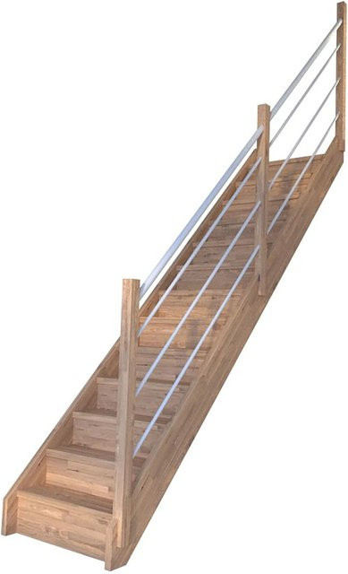 StarWood Treppe Mykonos Pro Eiche Gerade mit Setzstufe und Holz-Edelstahl-Geländer Weiß, Breite: 80 cm - Bild 1