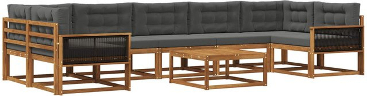 Modernes 8-teiliges Outdoor-Sofagarnitur Loungemöbel Set aus Akazie mit Kissen von vidaXL in Natur und Anthrazit - Bild 1