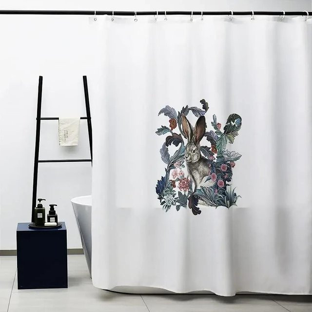 Baifenbai Home Furnishing Duschvorhang William Morris Design in Grün und Weiß, dekorativer Polyester-Stoff mit Art Nouveau Motiv, B: 90 cm, H: 180 cm - Bild 1