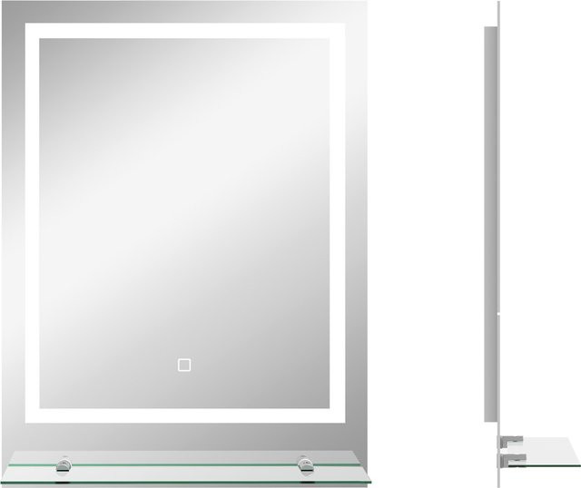 kleankin Badspiegel mit Beleuchtung, Wandspiegel mit 3 Lichtfarben, IP44 Lichtspiegel mit Touch-Schalter, Memory-Funktion und Anti-Beschlag, Farbe: Silber, B: 70 cm, H: 50 cm - Bild 1