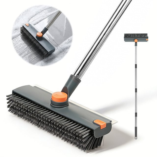 Willstar 3-in-1 Reinigungsbürste mit langem Griff und Abzieher in Grau für Badewannen, Bodenfugen und Fliesen - Bild 1