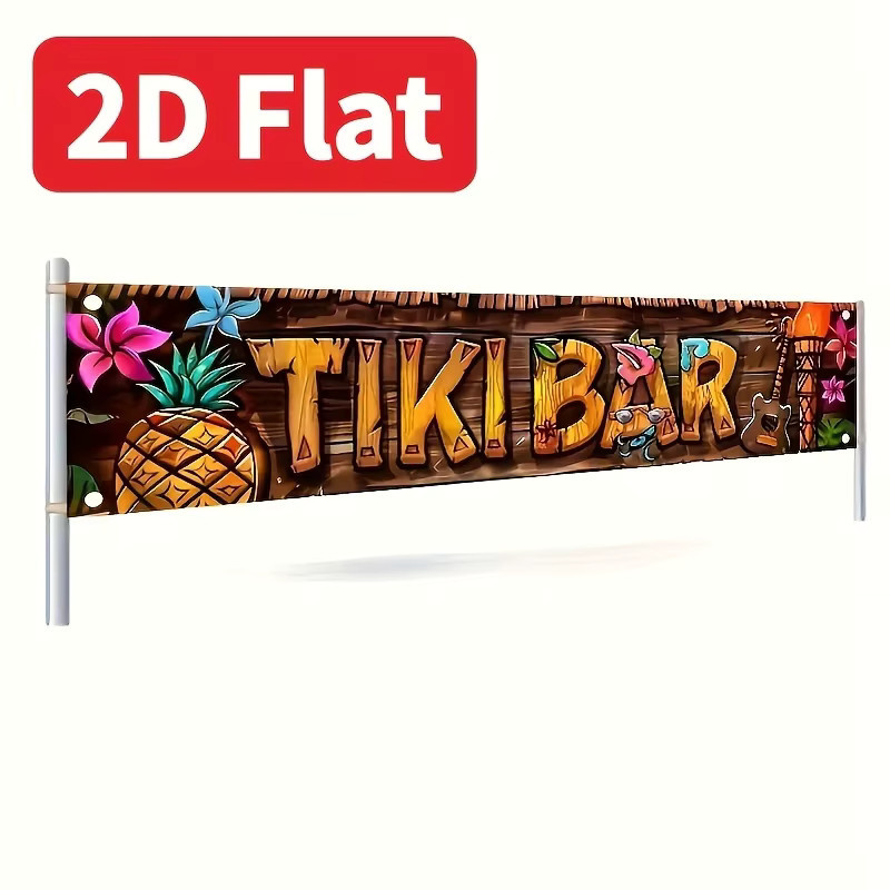 VIKAMA Vintage Tiki-Bar-Banner aus Holz in Multicolour, Hawaiianische Sommer-Strandparty-Dekoration für Garten und Terrasse, B/H: 180 x 35 cm - Bild 4