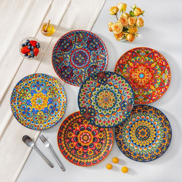 vancasso Keramik Geschirrset im Bohemian-Stil mit Tellern, Suppenschüsseln und Desserttellern, Mehrfarbig, Floral - Bild 1