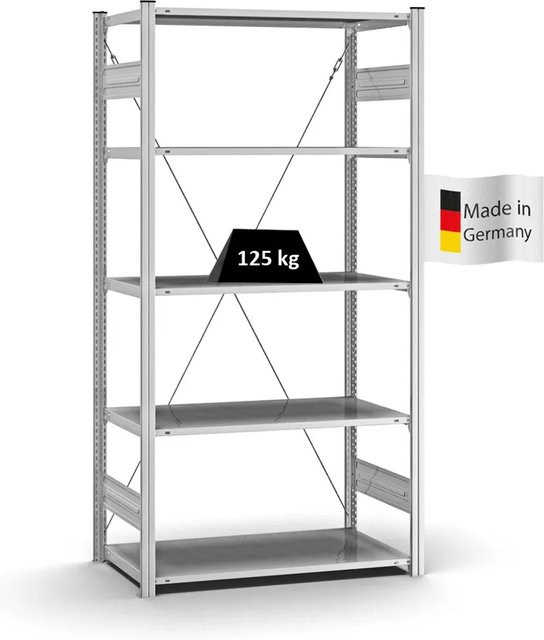PROREGAL Profi Lagerregal Stecksystem T-Profil Grundregal, Farbe: Silber, H x B x T: 200 x 100 x 50 cm, verzinkt - Bild 1