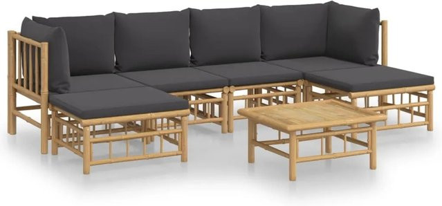 vidaXL 7-tlg Garten-Lounge-Set aus Bambus mit dunkelgrauen Kissen in U-Form - Bild 1