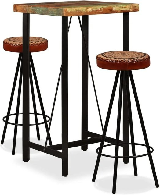 vidaXL 3-tlg Bar-Set im Industrial Design aus Massivholz und Leder in Braun und Schwarz - Bild 1